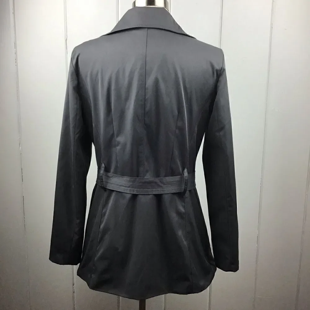 Sandro Dark Gray Ruffled Collar Belted Trench L‎ - Picture 5 of 7